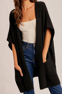 Hem & Thread Hooded Sweater Poncho in black - women's sweater