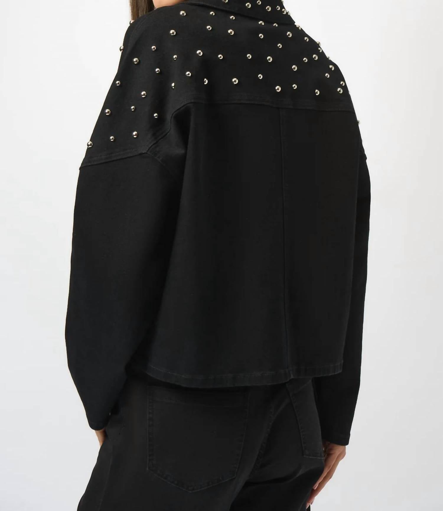 Joseph Ribkoff - Studded Stretch Denim V-neck Jacket