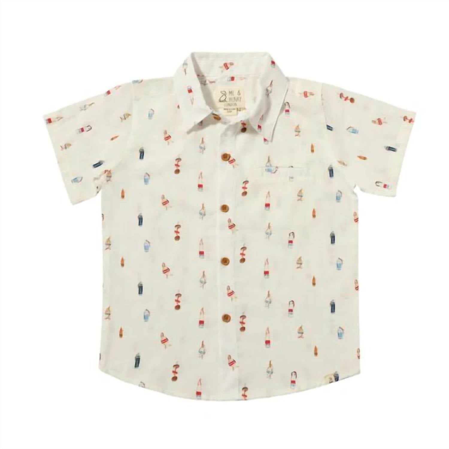 ME & HENRY Boy's Maui Buoys Printed Button Down Shirt in white - kids' shirt