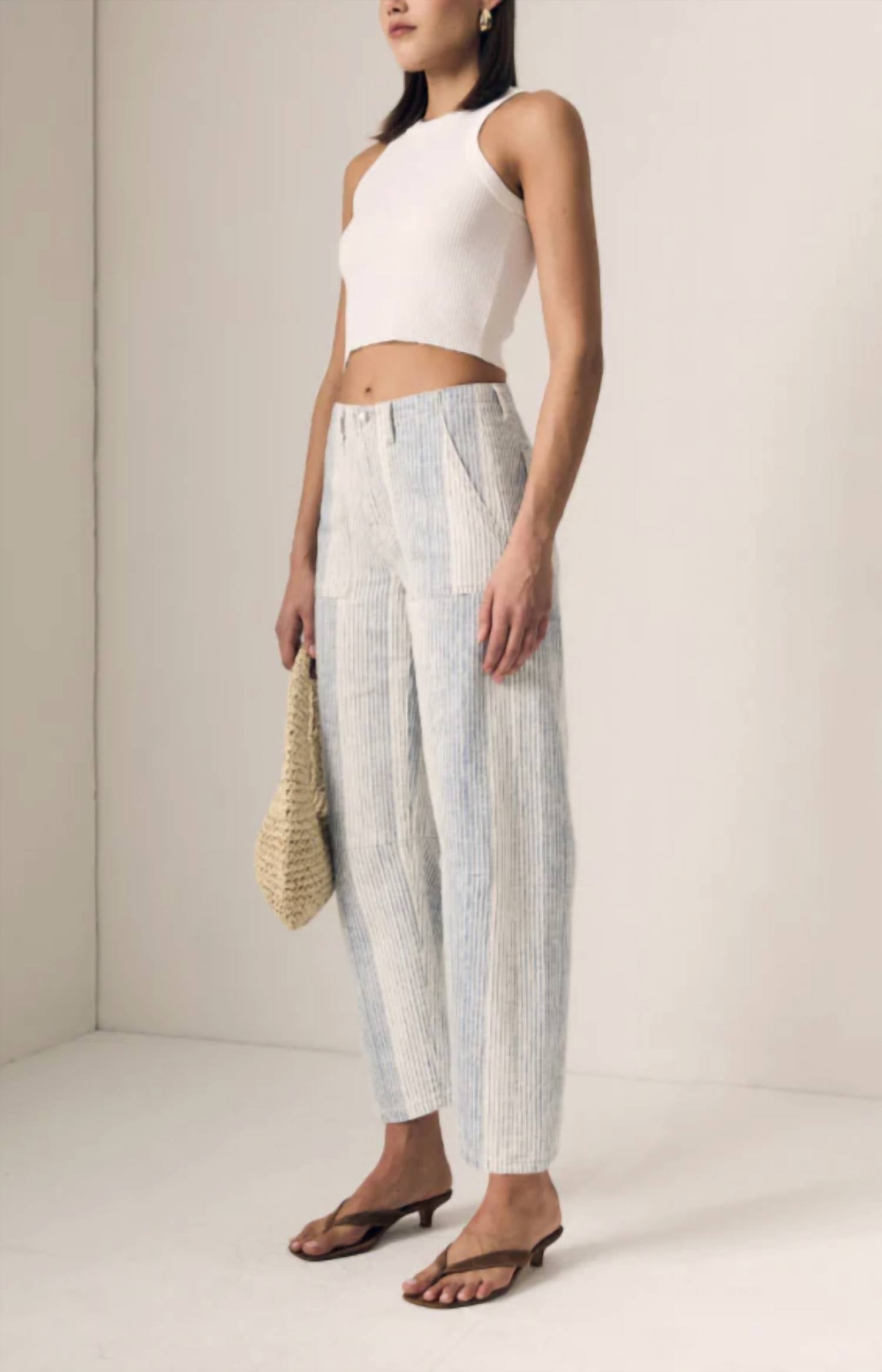 Le Jean - Striped Mid-rise Utility Soft Barrel Jeans