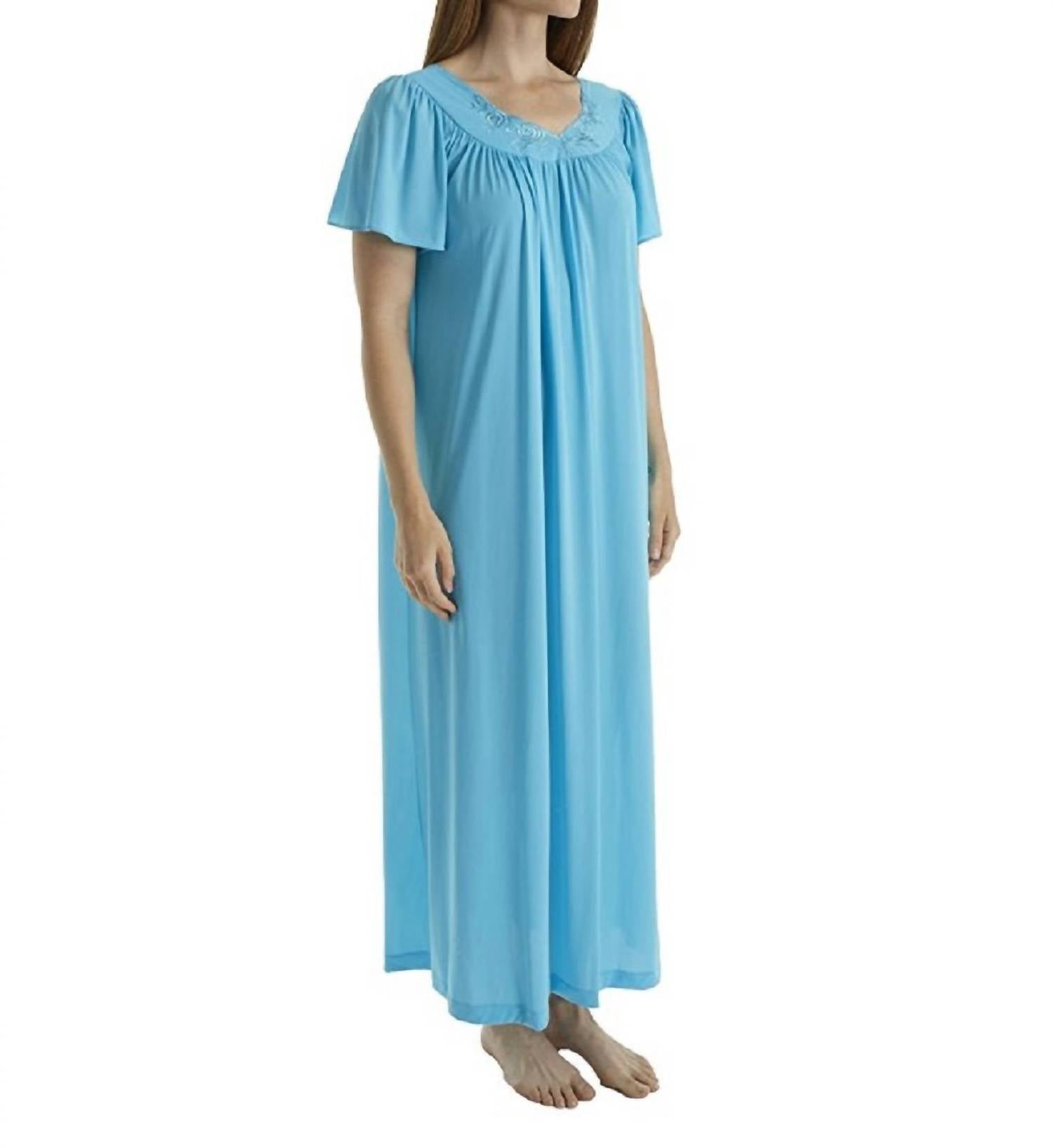 Shadowline Lingerie - Flower Petal Embroidery Flutter Sleeves Long Gown