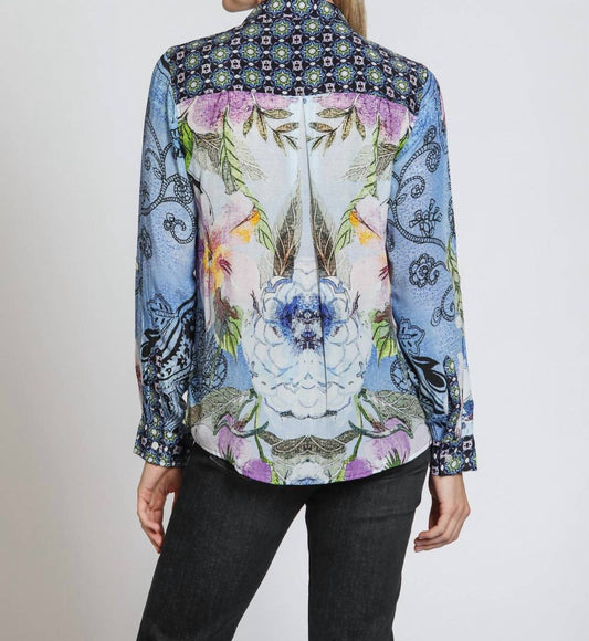 Apny - Mixed Print Button-up Blouse