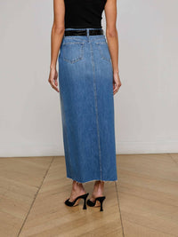 L'Agence Rysa Denim Skirt in woodrow - women's skirt - alternate view