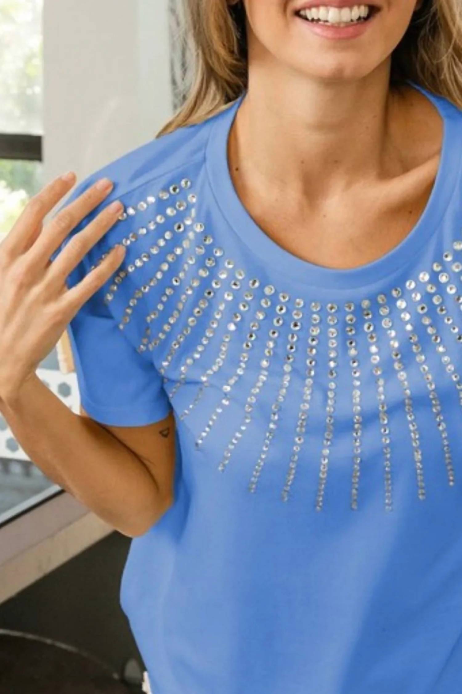 Vanilla Monkey - Rhinestone Beaded Short Sleeve Top