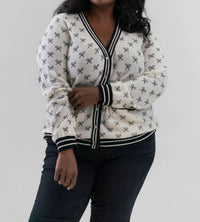 Minnie Rose - Cashmere Tennis Club Print Cardigan - Plus Size
