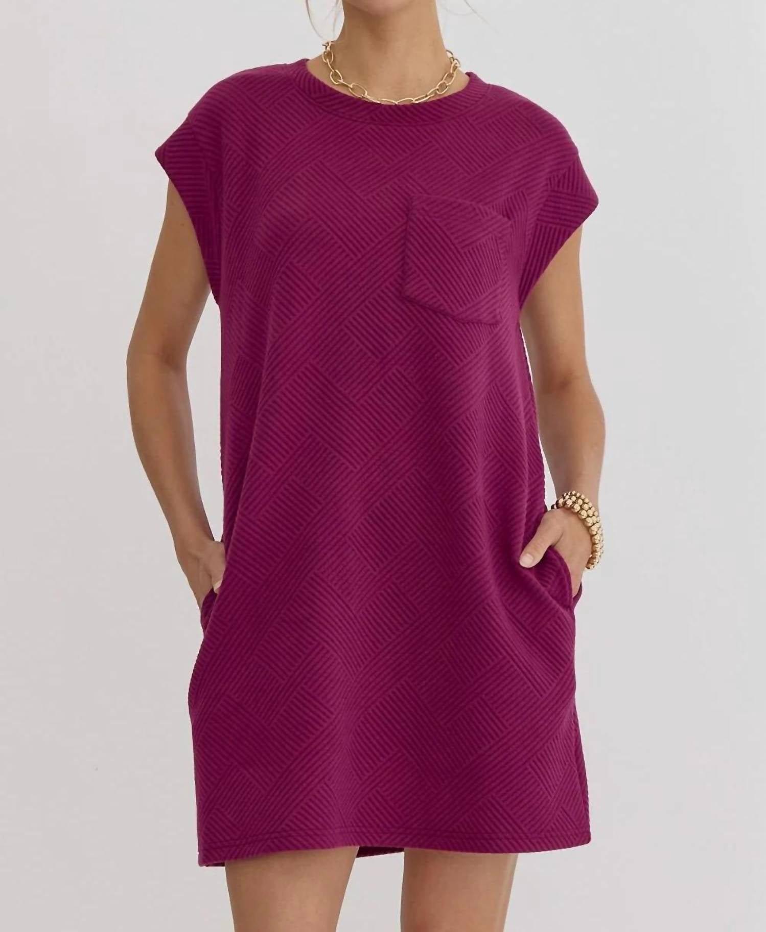 Entro - Textured Round Neck Sleeveless Mini Dress
