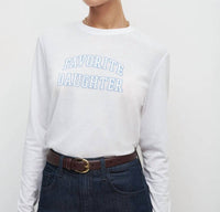 Favorite Daughter Cropped Collegiate Long Sleeve Tee in white light blue - women's long sleeve top