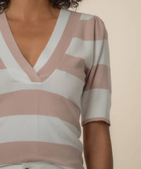 KUT FROM THE KLOTH Yona Striped V-neck Sweater in white blush - women's sweater - view 4
