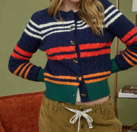 Blu Pepper - Stripe Cable Knit Button Down Cardigan