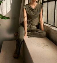 GILLI Cowl Neck Cap Sleeve Top in olive - women's blouse - view 7