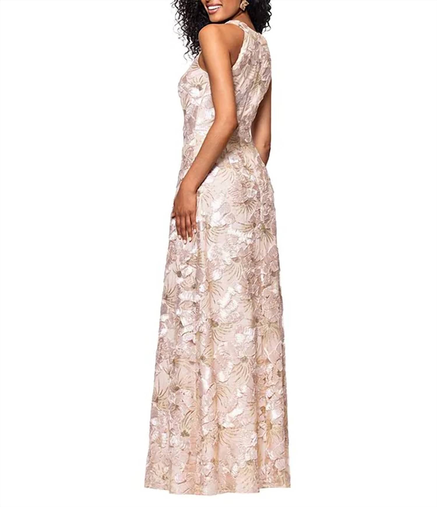 Betsy & Adam - Sequin Soutache Halter Gown