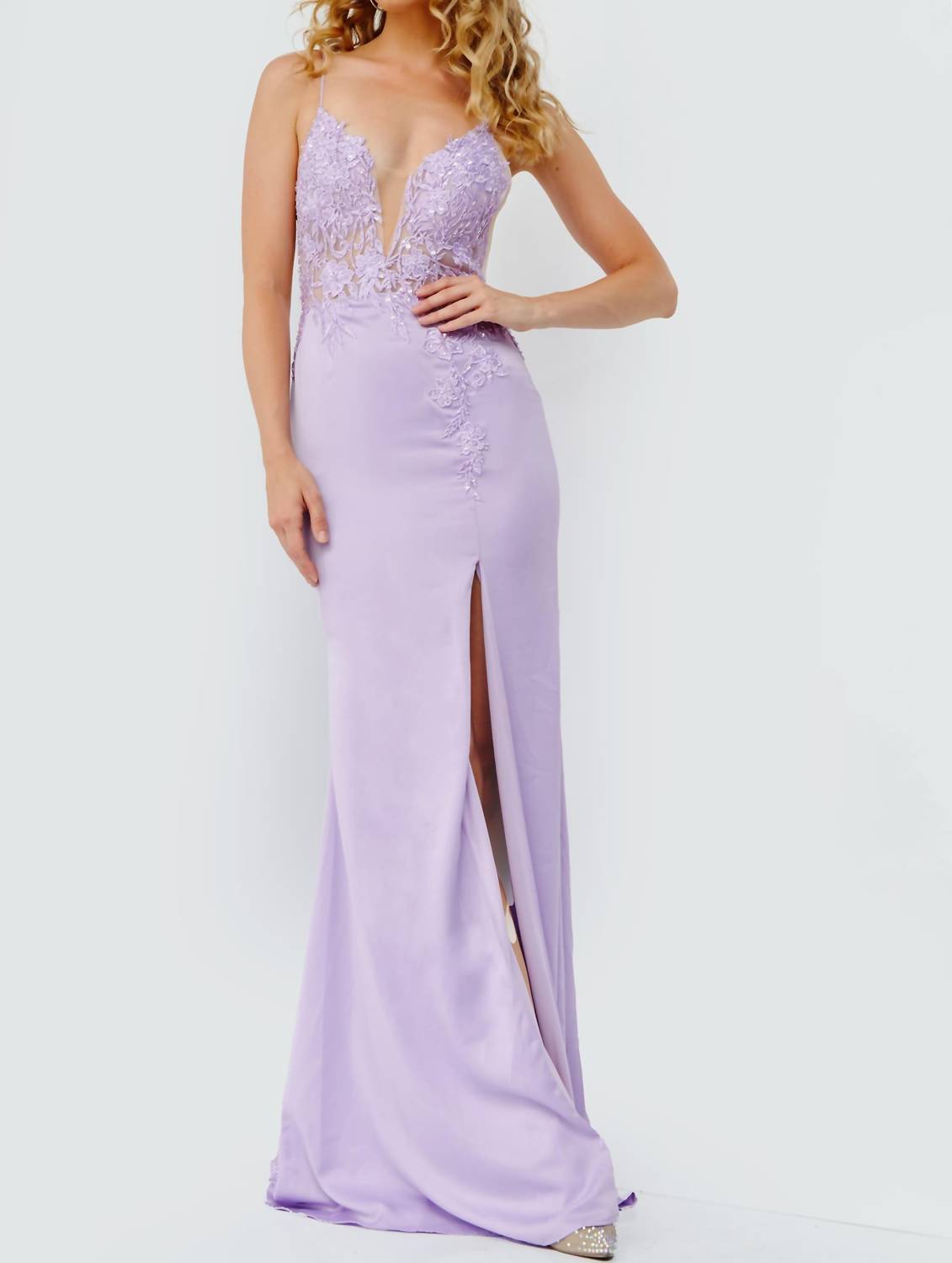 Jovani - Plunging Neck Prom Dress