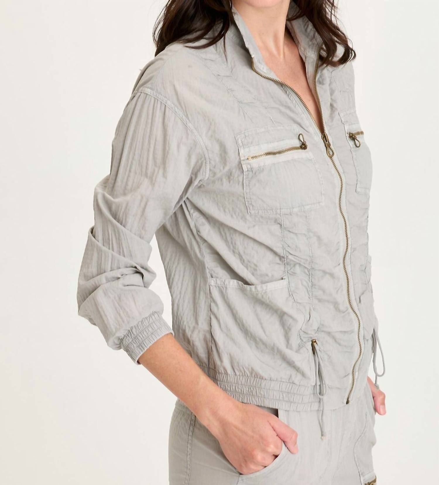 XCVI Amis Cinchable Bomber Jacket in earl grey pigment - women's jacket - alternate view