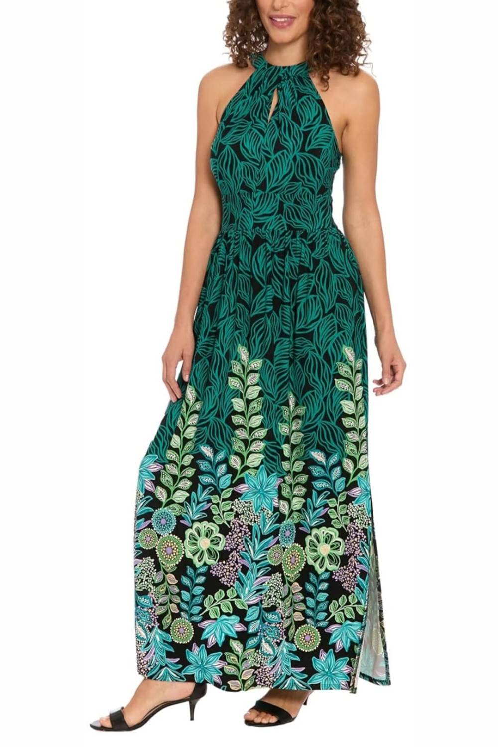 London Times - Multi Print High Neck Maxi Dress
