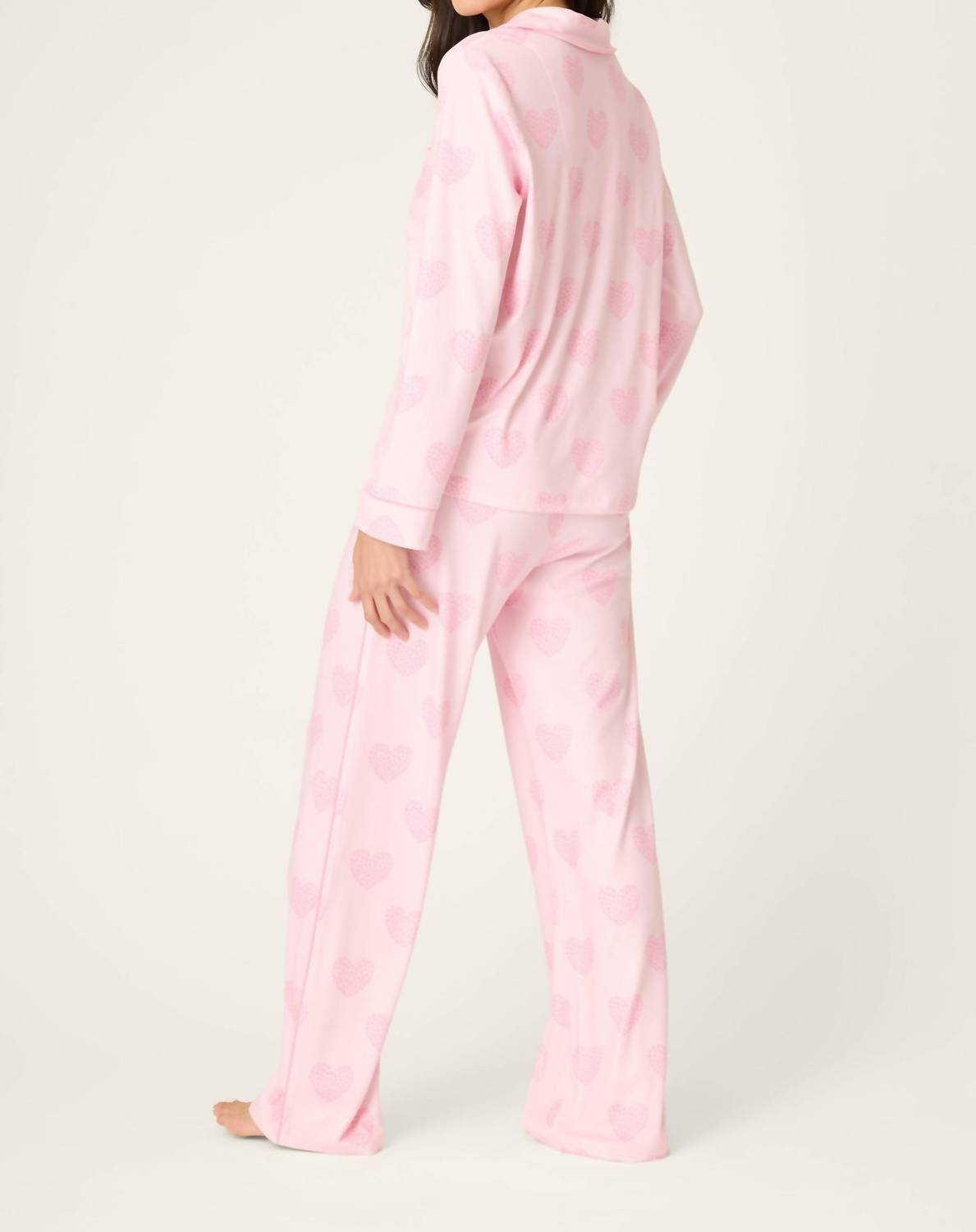 PJ Salvage Valentine's Day Leopard Hearts Print 3-piece Pajama Set in pink - women's intimate - detail view