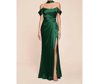 Ladivine - Satin Fitted Off Shoulder Slit Gown