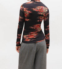Ganni - Printed Shiny Jersey Turtleneck Top