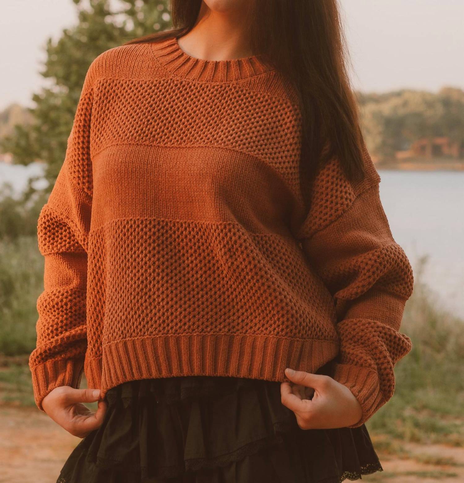 Miss Me Amber Skies Long Sleeve Sweater in brown - women's sweater - alternate view