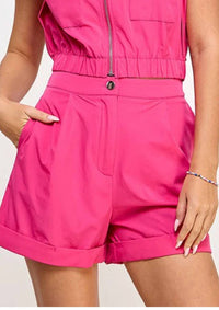 Milk & Honey - Short Sleeve Pocket Vest Top With Rolled Up Short Set