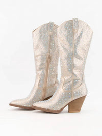 Ccocci - Women's Rhinestone Jeweled Mid-Calf Glam Western Boots