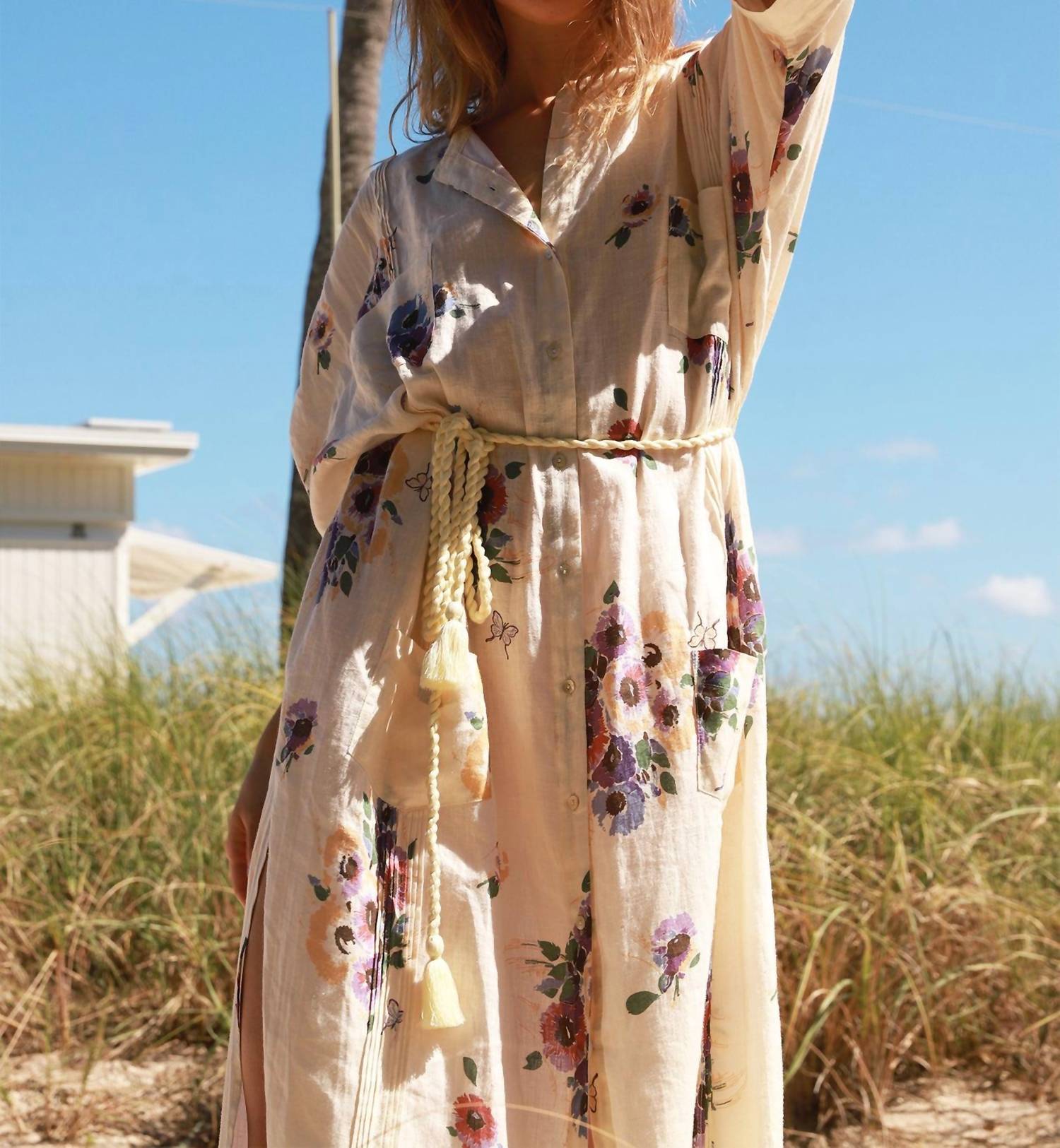 Miguelina - Paisley Linen Bouquet Maxi Dress