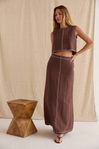 Crescent - Kenzy Contrast Stitch Linen Maxi Skirt