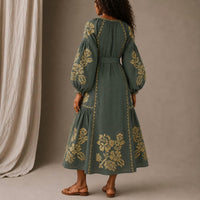 Annabo - Elysian Garden Linen Midi Dress
