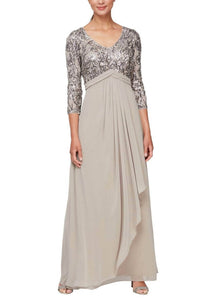 Alex Evenings - Floral Sequin Inverted Basque Evening Dress