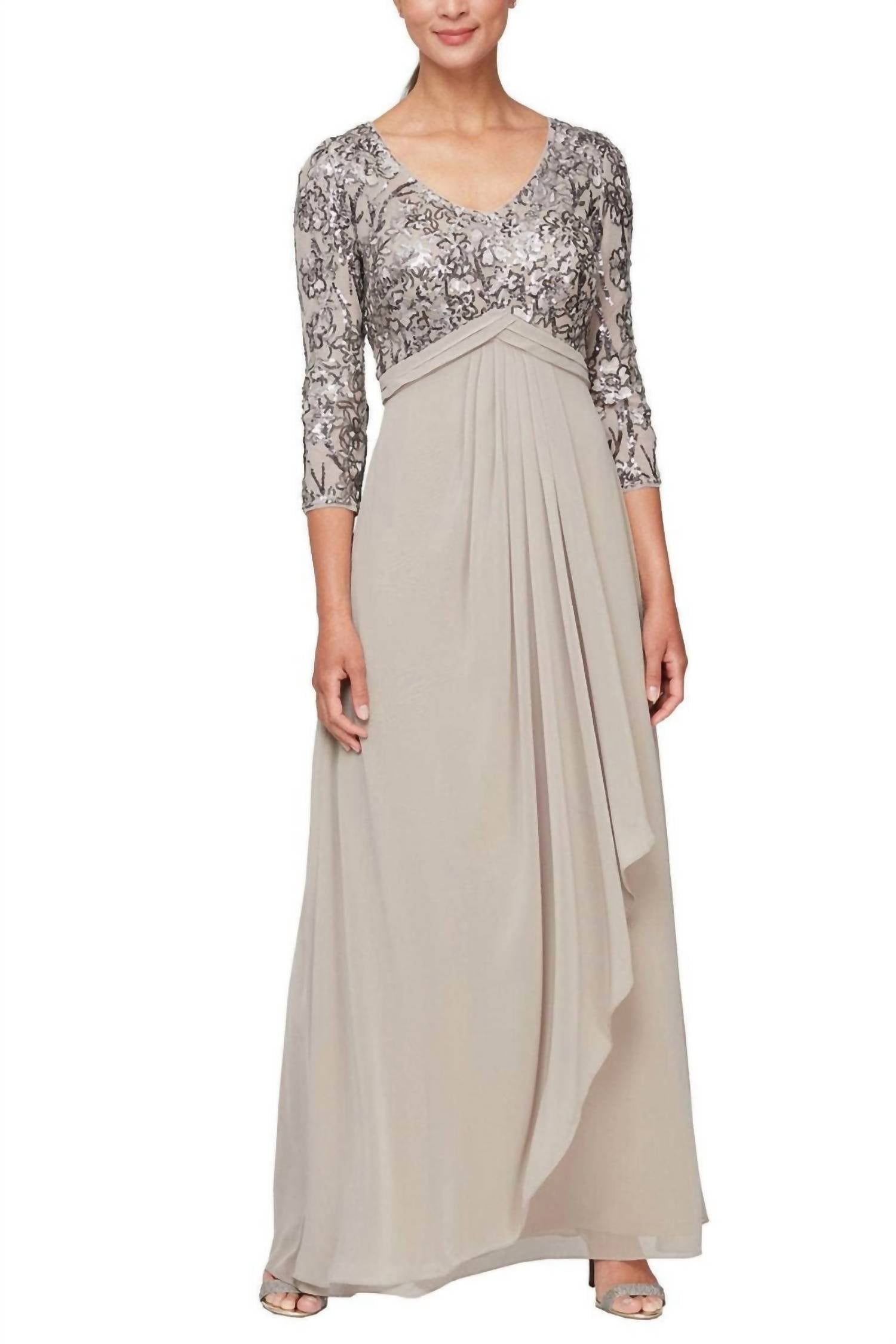 Alex Evenings - Floral Sequin Inverted Basque Evening Dress