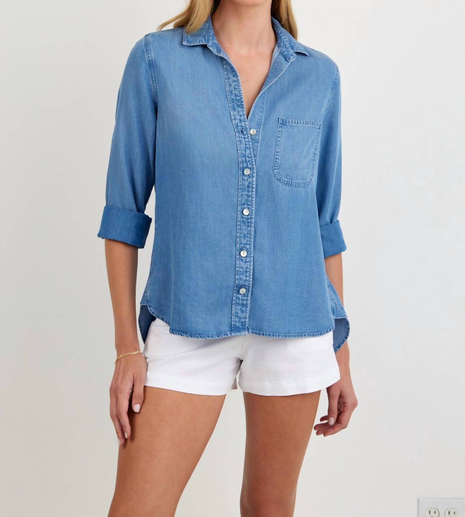 Bella Dahl Tail Button Down Shirt in indigo harbor wash - women's shirt