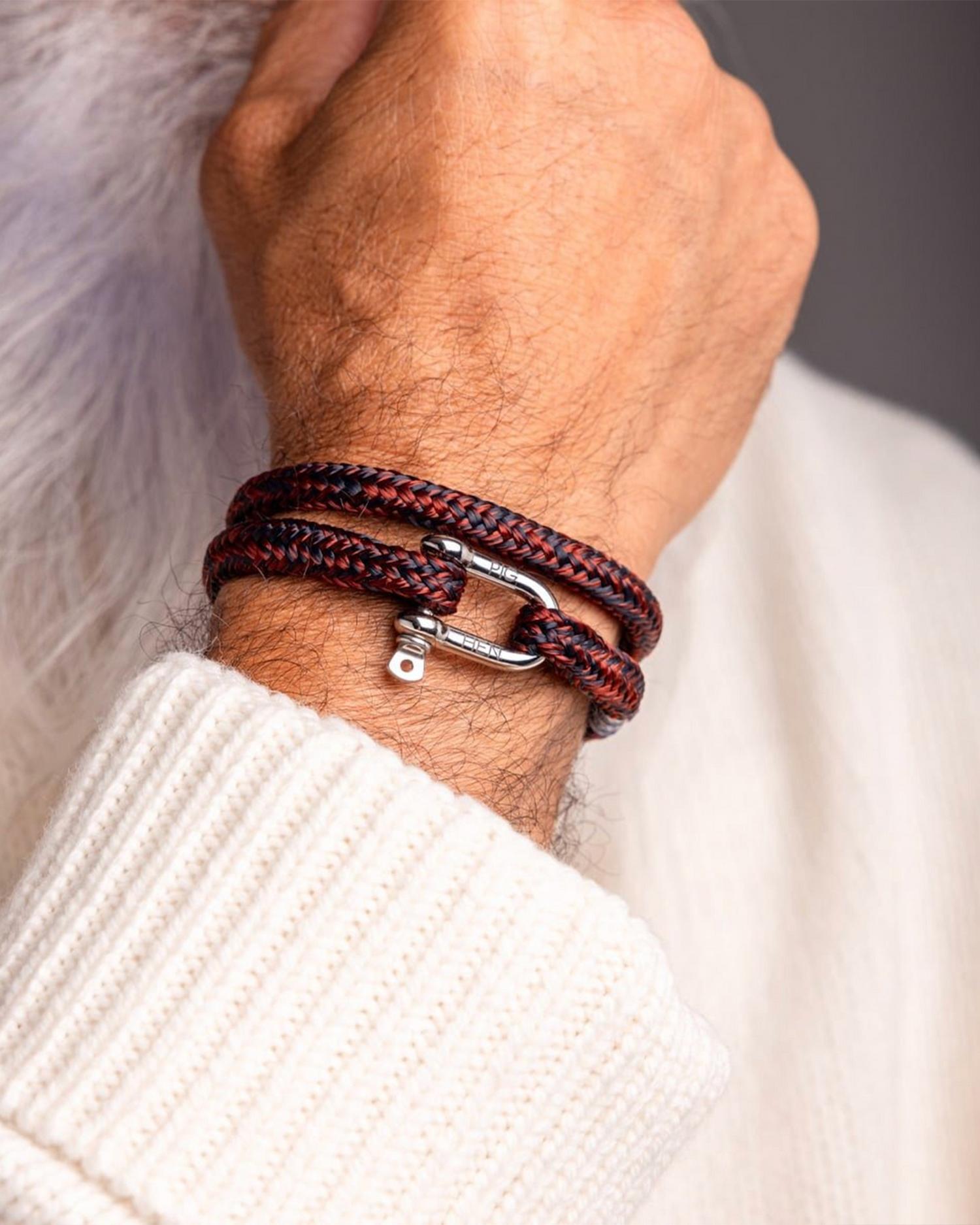 Pig & Hen Men's Salty Steve Bracelet in velvet red navy silver - men's jewelry - detail view