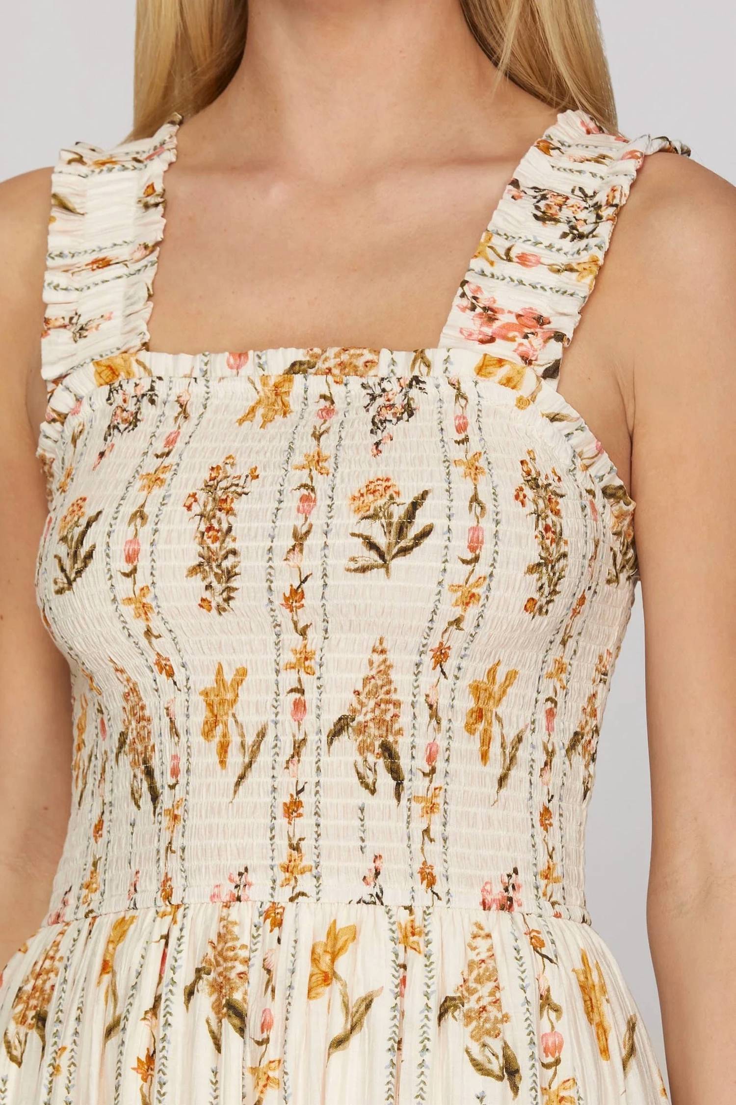 She + Sky - Sleeveless Print Smocked Maxi Dress