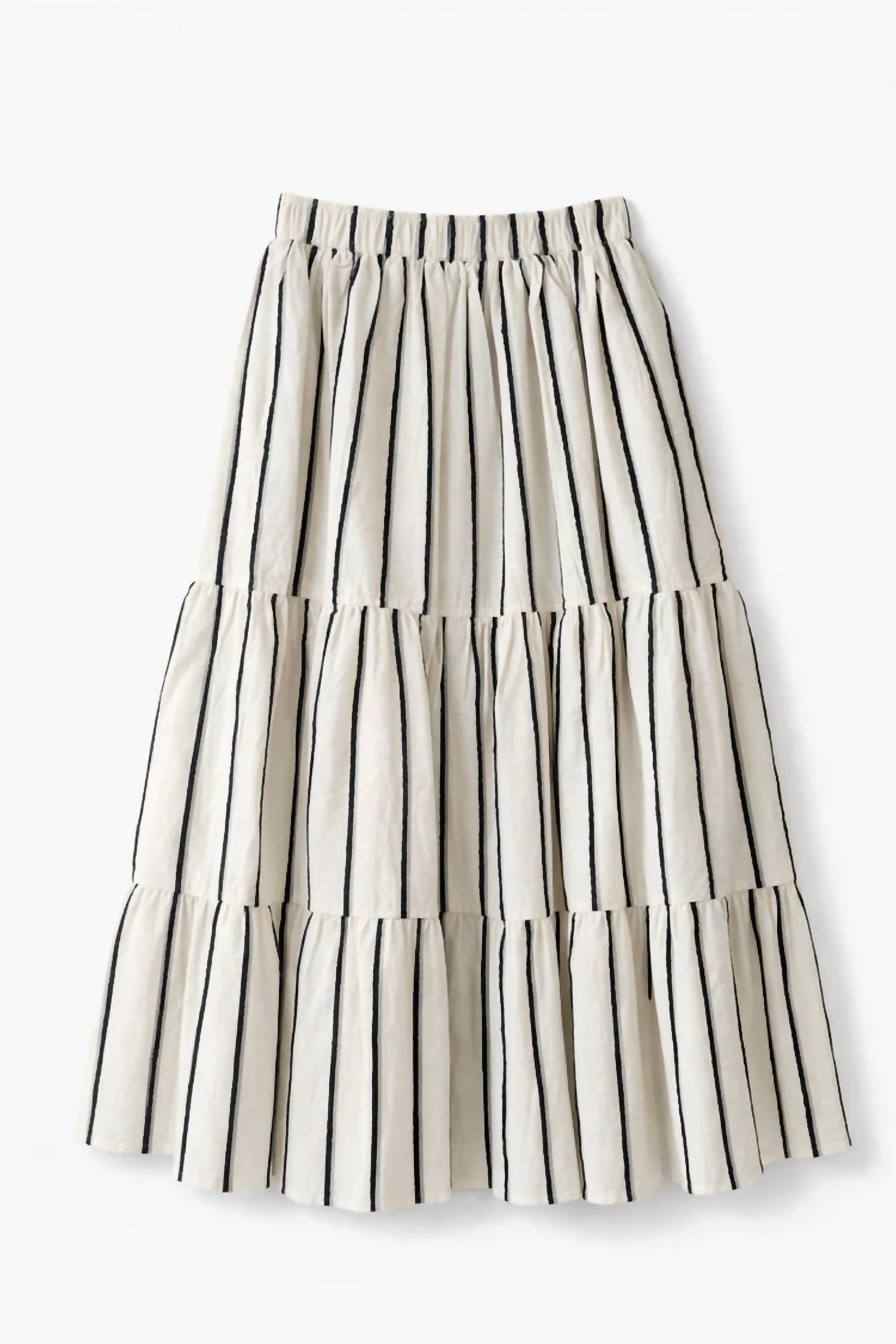 Elle Grey - Striped Flowy Tiered Midi Skirt