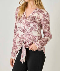 mystree Satin & Sweet Tie Front Blouse in almond mix - women's blouse - view 5