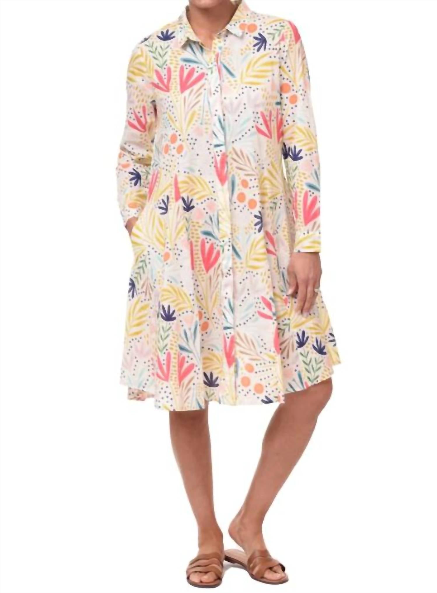 Tulip Clothing - Perrin Whimsy Floral Cotton Shirt Dress
