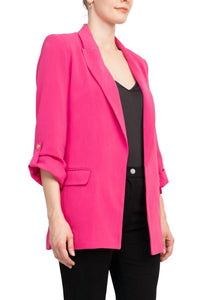 T Tahari - Lapel Collar Open Front Woven Blazer