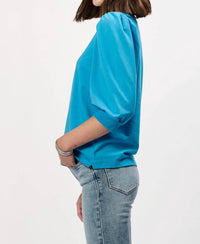 Another Love Tamryn Short Puff Sleeve Top in malibu blue - women's blouse - detail view