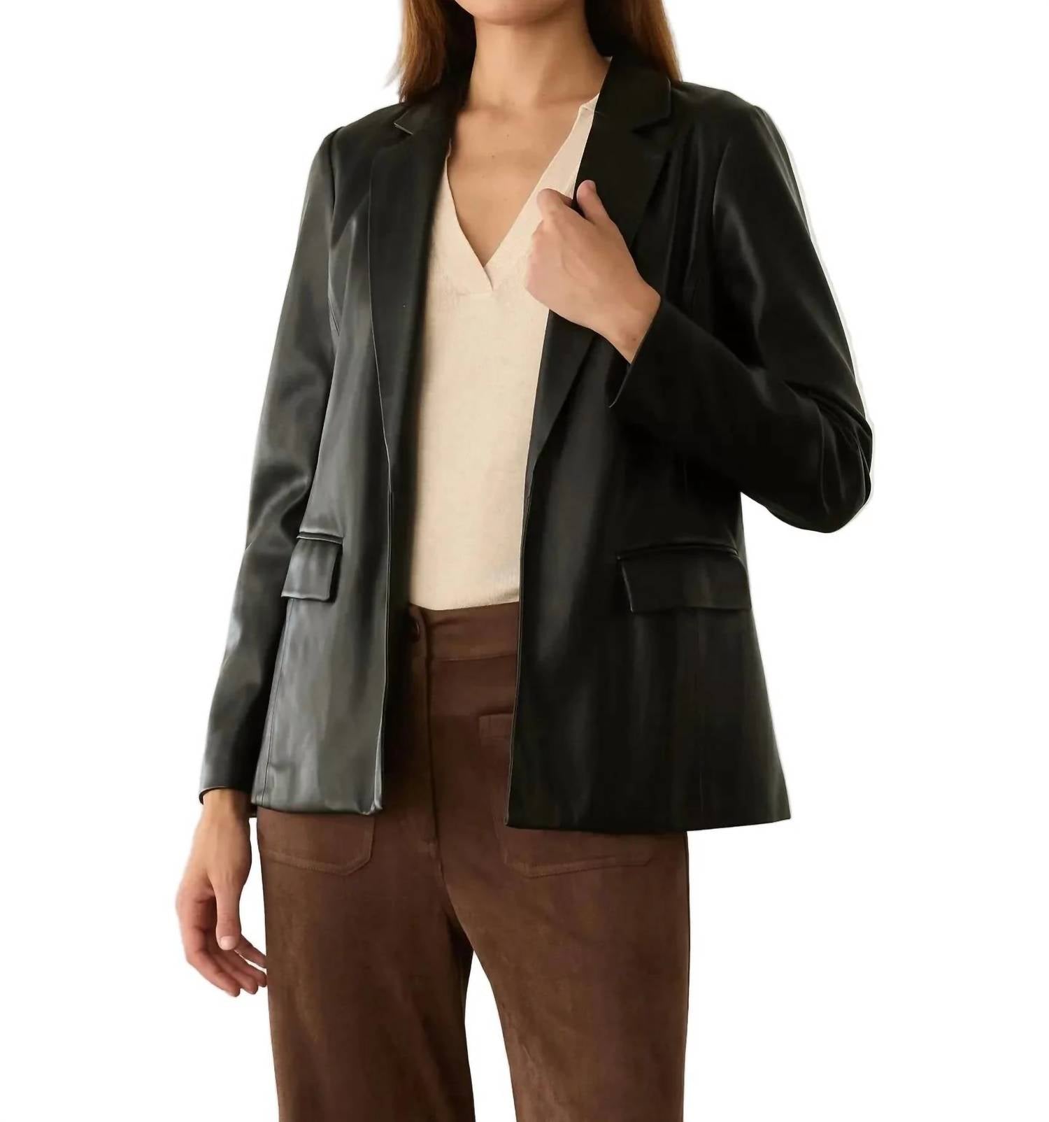 Skies Are Blue - Faux Leather Open Blazer