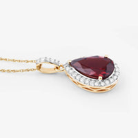 Diana M Jewels Women's Pear Natural Rhodolite Pendant Necklace (3.29 Ct) - Signature Plus in 14k yellow gold - women's jewelry - detail view