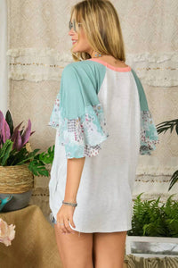 Patchwork Flared Sleeve Top