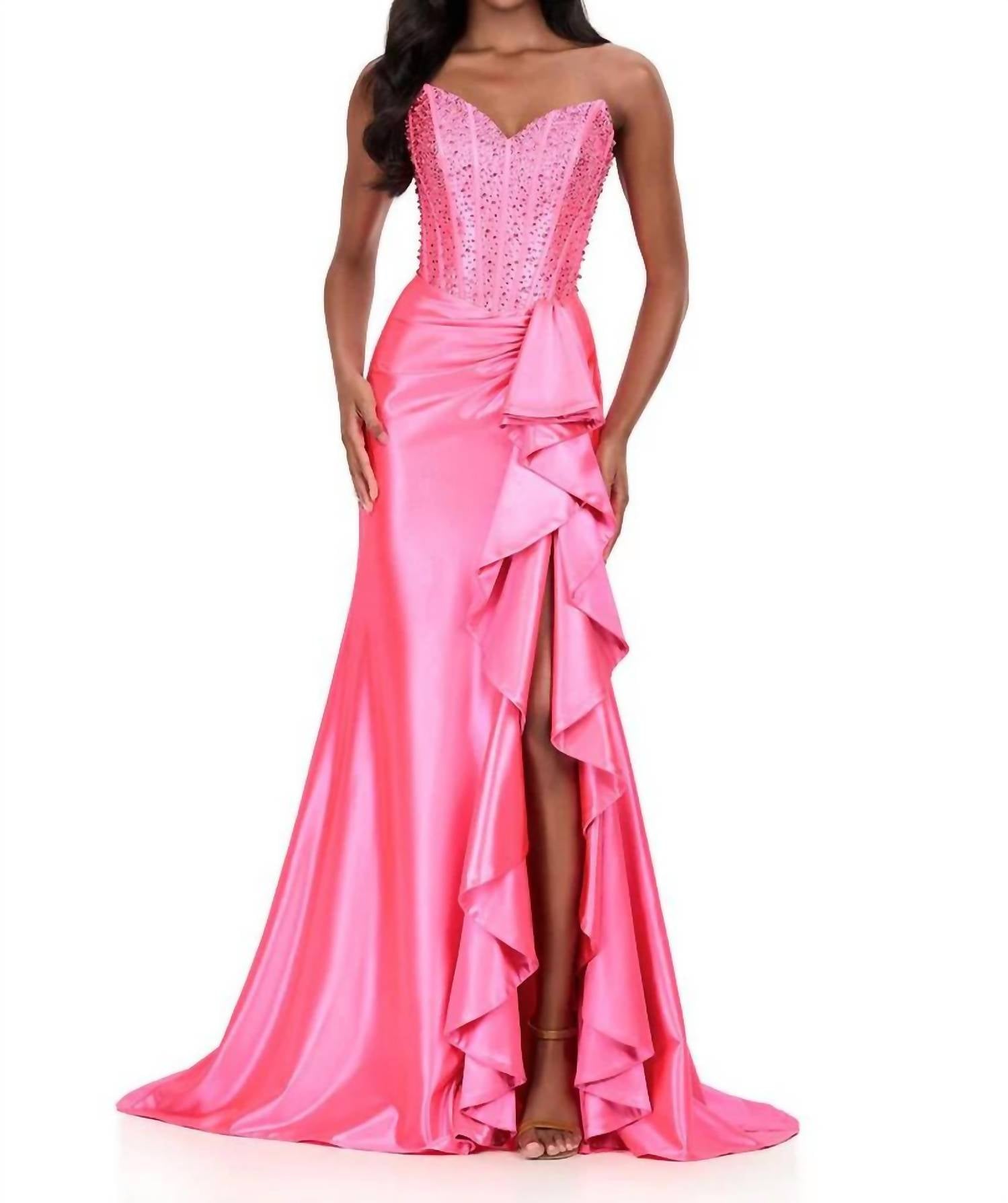 Ashleylauren - Strapless Fitted Ruffle Dress