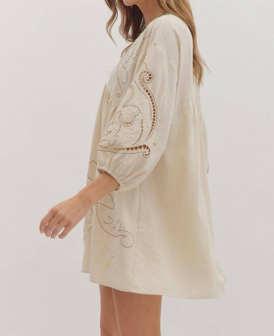 Entro - Floral Embroidered 3/4 Sleeve Mini Dress