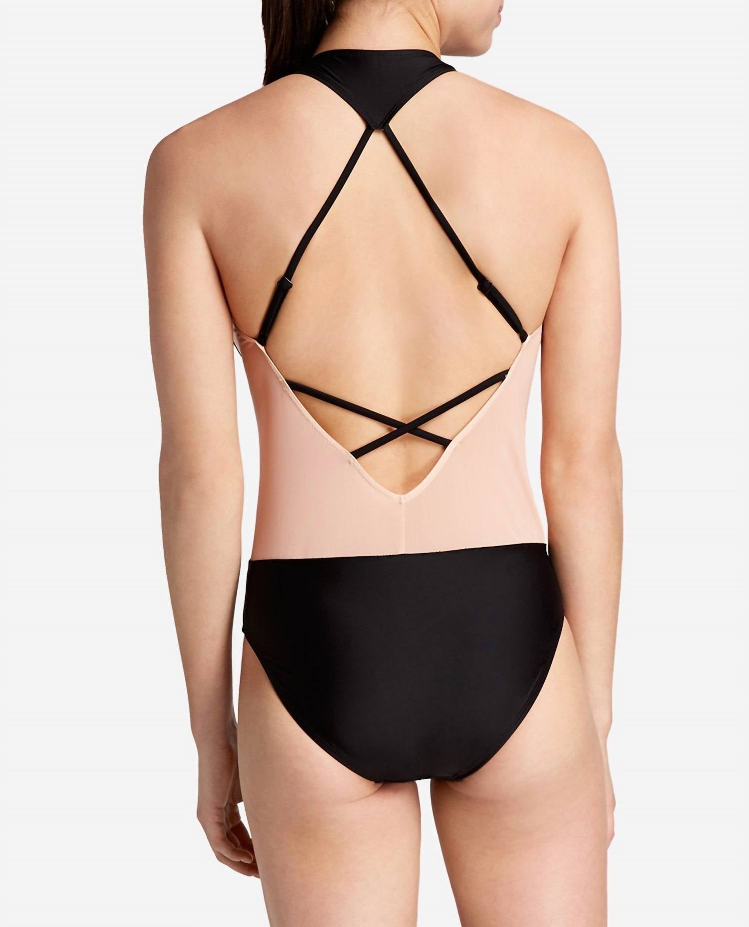 Danskin - V-Neck Racerback Mesh Leotard One Piece Swimsuit