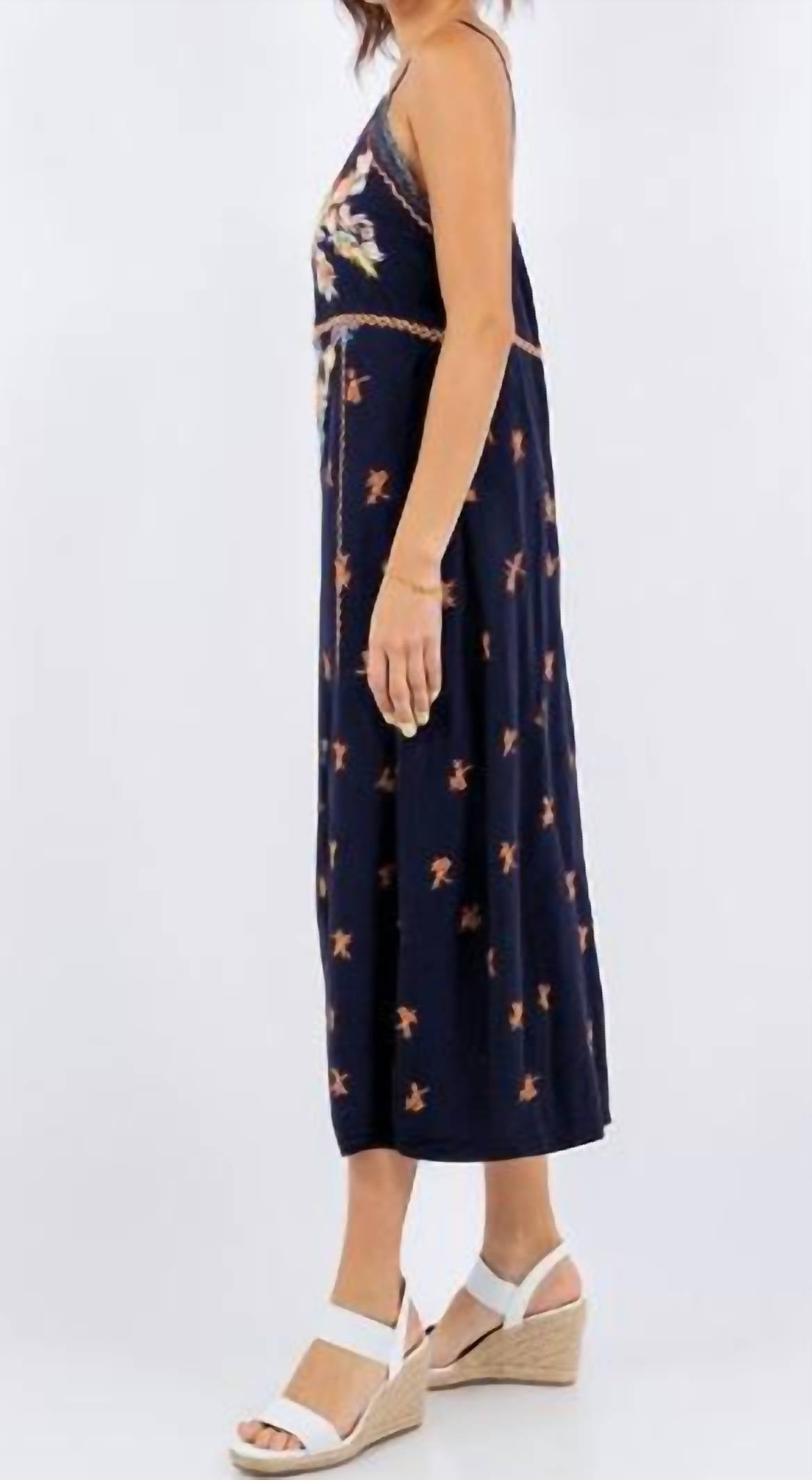 Paparazzi - Viscose Embroidered Tank Dress With Lace Trim