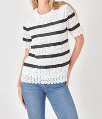 English Factory - Lace Short Sleeve Striped Top