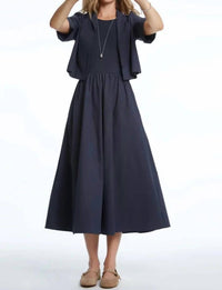 Elliott Lauren - Rib Knit Woven Double Up Combo Dress