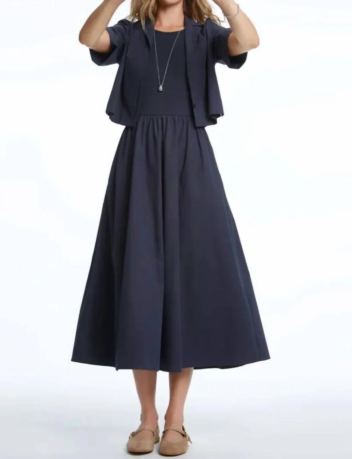 Elliott Lauren - Rib Knit Woven Double Up Combo Dress