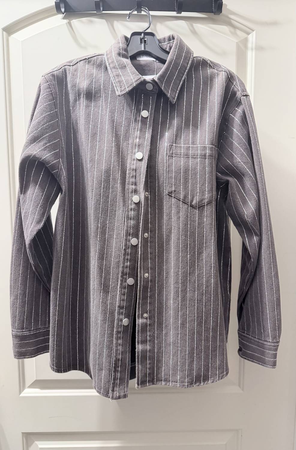 Blue B Women's Taylor Sparkle Button Down Shirt in charcoal - women's shirt