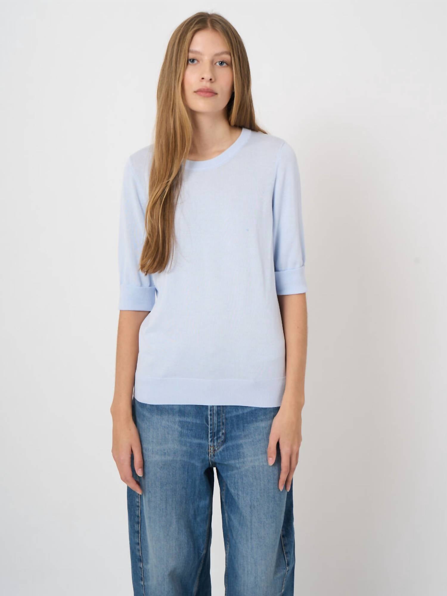 Repeat Cashmere - Fine Knit Short Sleeve Pullover Top