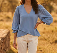 Karen Kane - Layered Sleeve Asymmetric Top - Petite